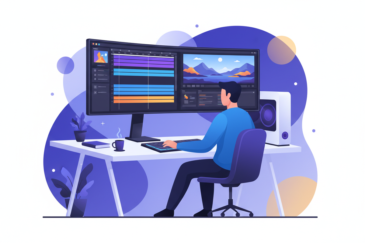 need like man video editing on the pc vector image